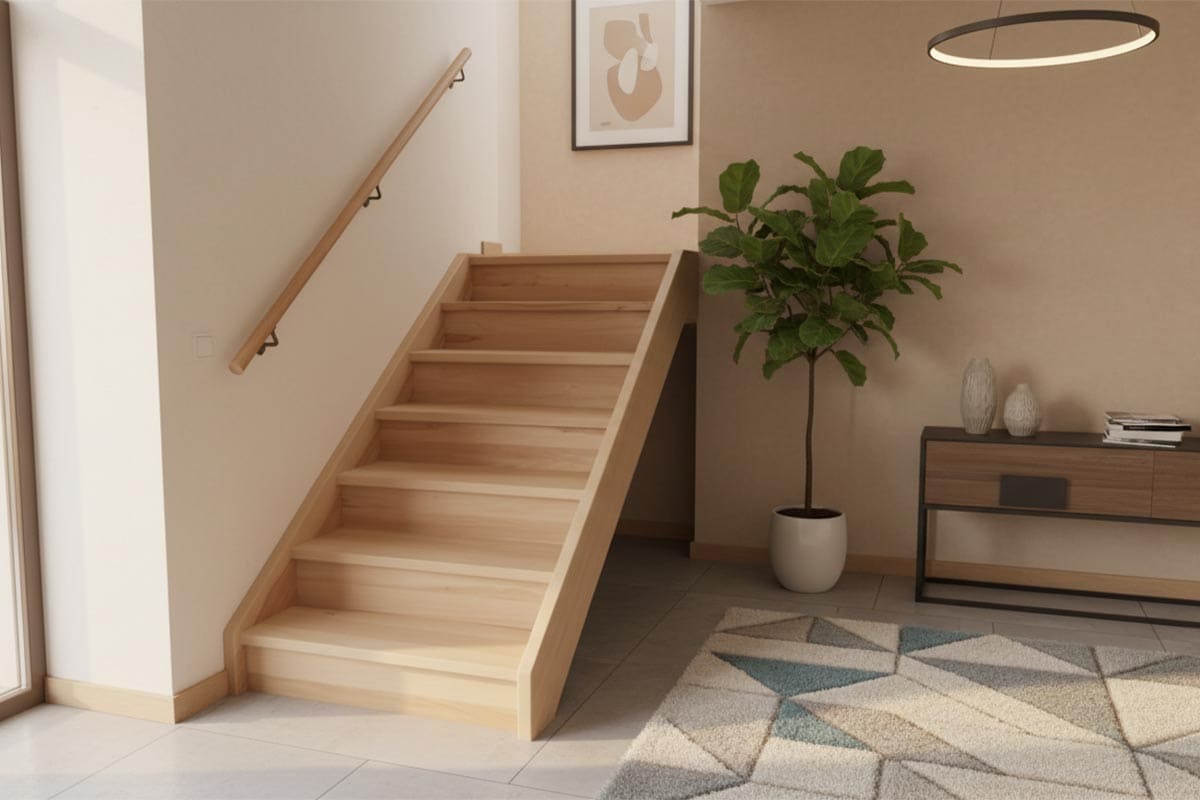 Escalier en bois sur mesure à Saint-Raphaël avec rampe murale