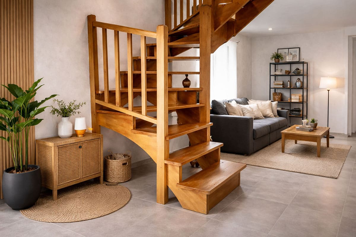 Fabrication et pose escalier bois quart tournant à Fréjus